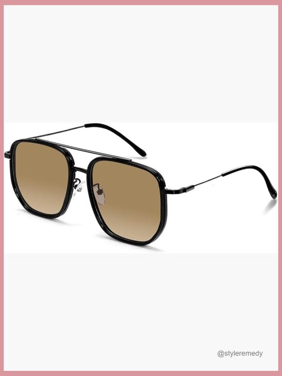 Metal Frame Retro Square Aviator Sunglasses, Oversized Double Bridge main image 5